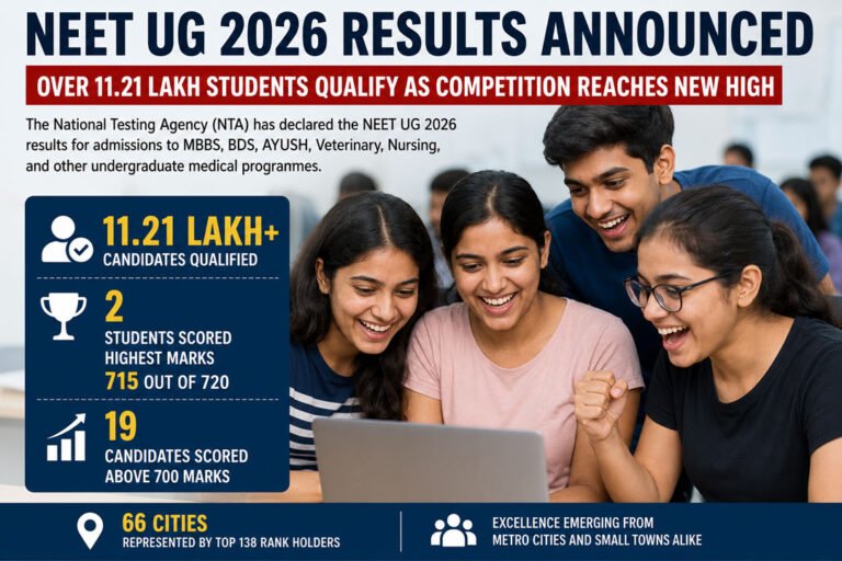 NEET UG 2026 Results Announced: Over 11.21 Lakh Students Qualify as Competition Reaches New High