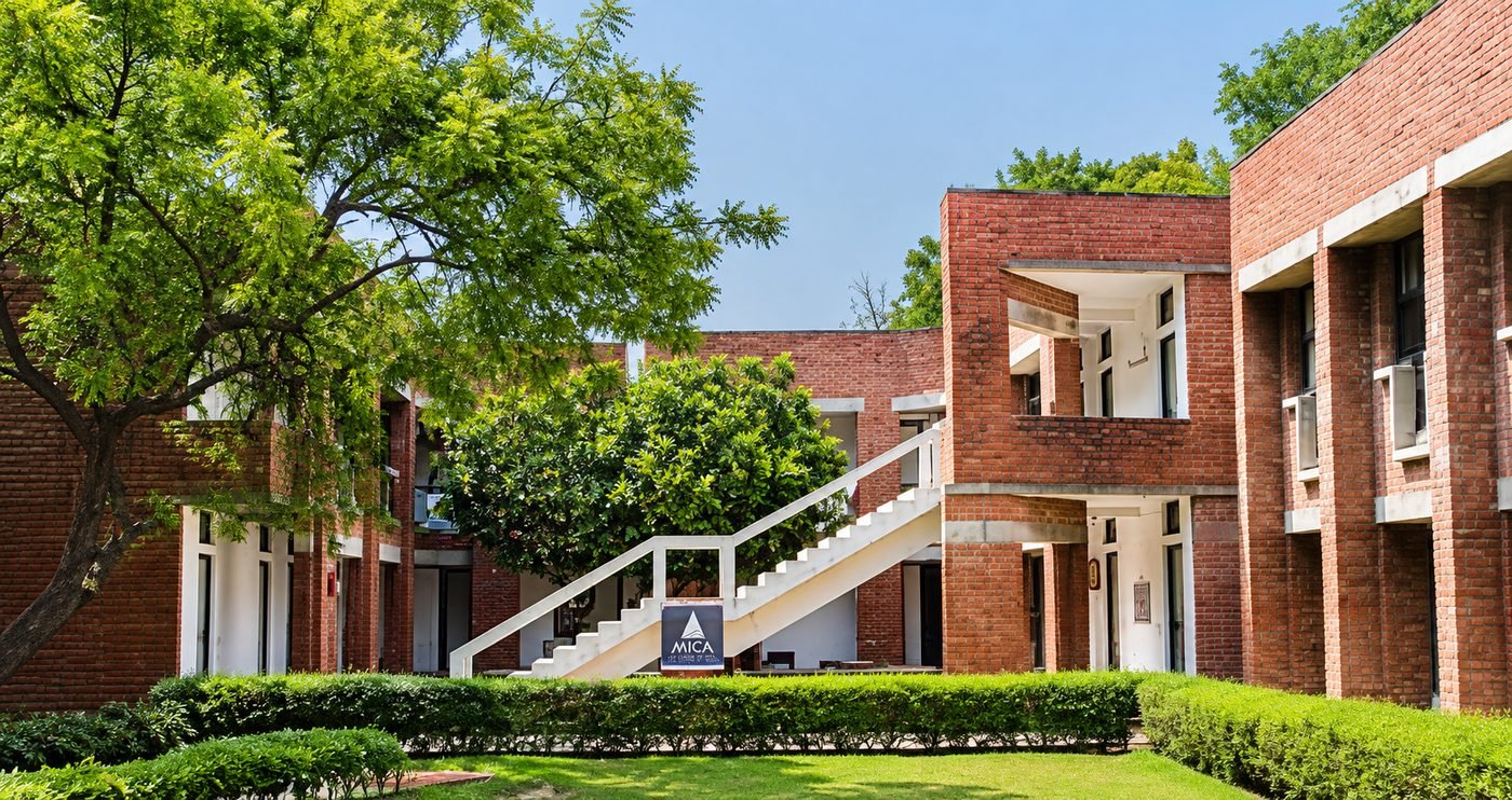 MICA - Mudra Institute of Communications Ahmedabad campus building with MICA signage